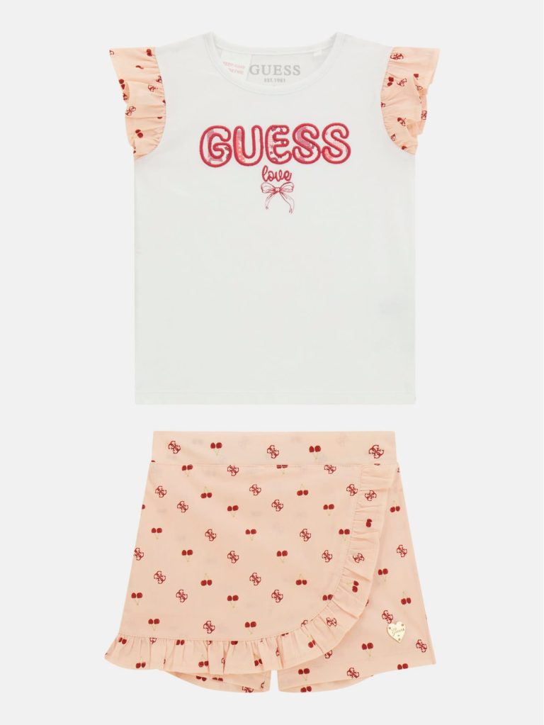 Guess Girls White/Pink 2 Piece T-Shirt+Skort Set