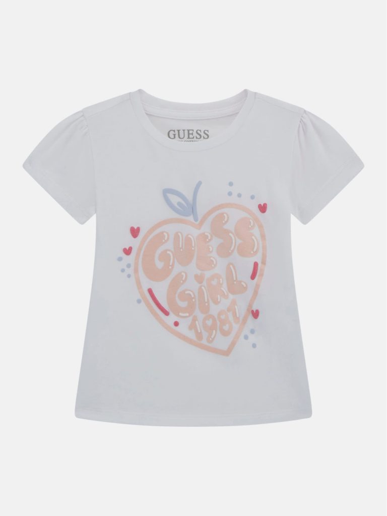 Guess Girls White Printed High Low Ss T-Shirt