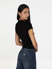 Guess Womens Short Sleeve Licia Mock Neck Top In Black