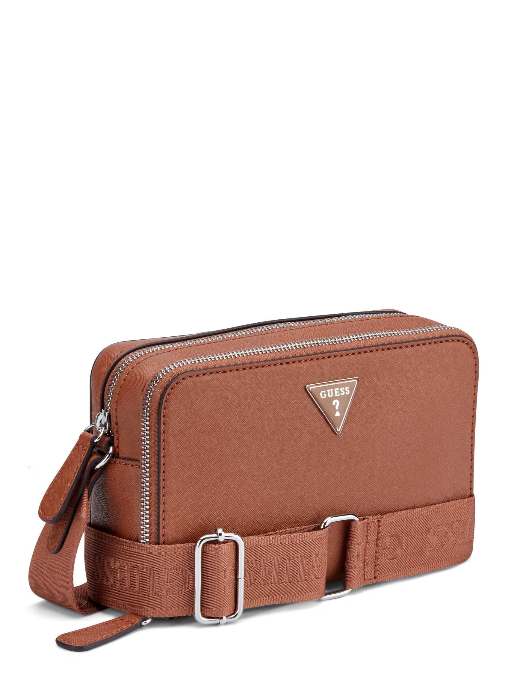 Guess Viviette Mini Double Zip Crossbody Bag In Cognac