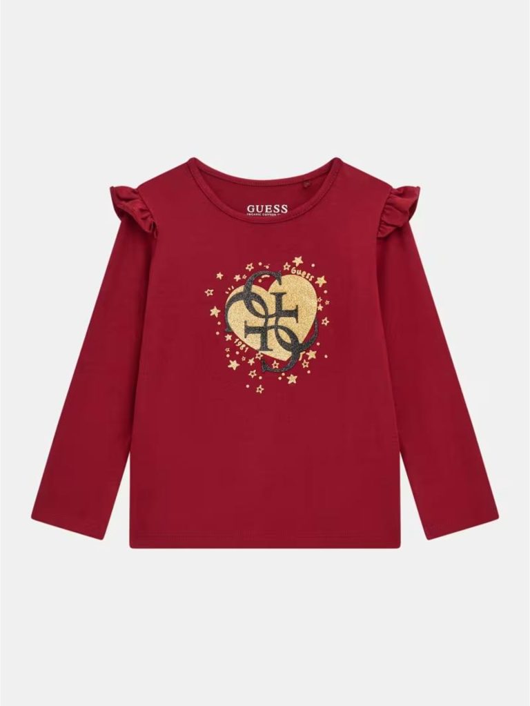 Guess Girls Long Sleeve T-shirt In Burgundy