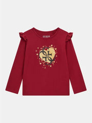 Guess Girls Long Sleeve T-shirt In Burgundy