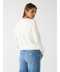 Guess Womens Cn Sylvie Logo Sweater In Cream