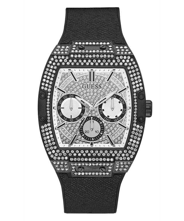 Guess Phoenix Black And Silver Leather Watch