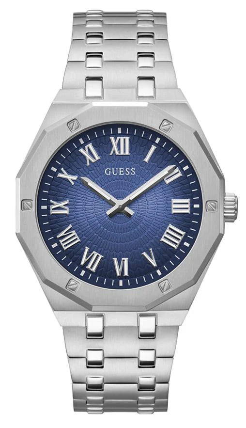 Guess Asset Silver With Blue Dial Watch