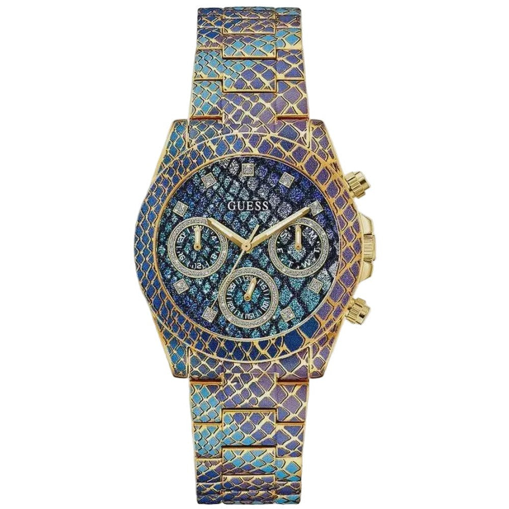 Guess Womens Serpentina Chronnograph Multi Function Watch In Blue/Purple/Gold