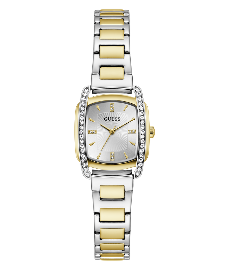 Guess Ladies Two Tone Square Watch In Gold & Silver