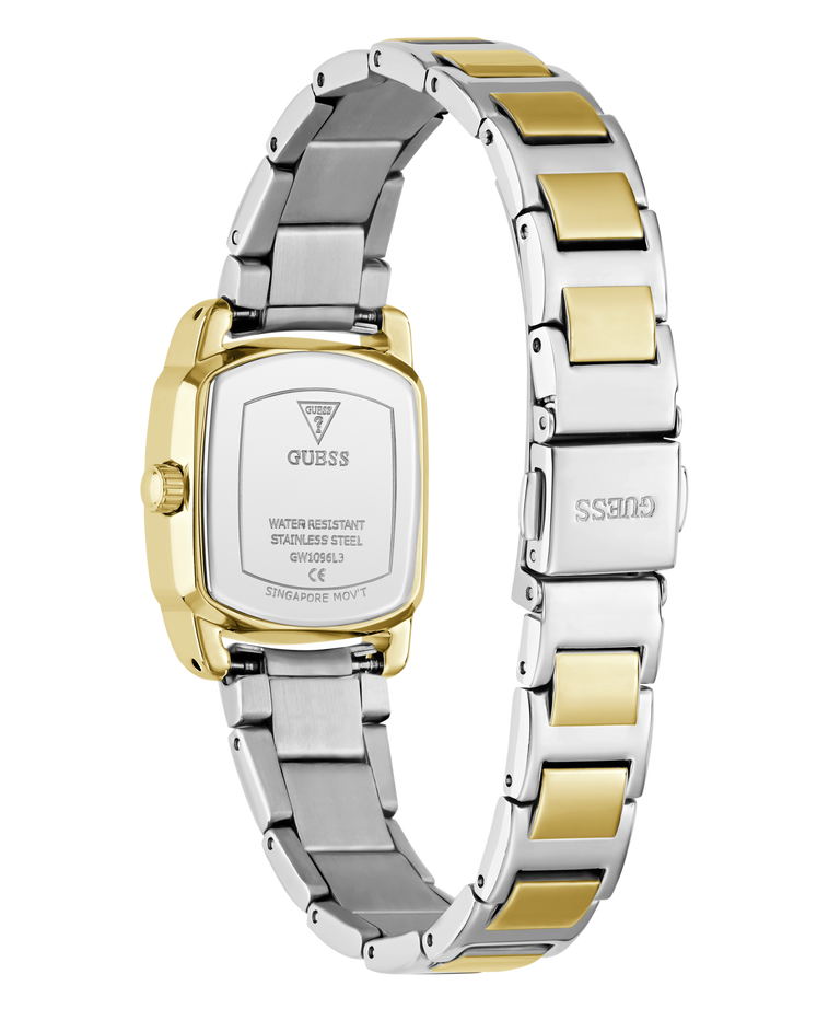 Guess Ladies Two Tone Square Watch In Gold & Silver