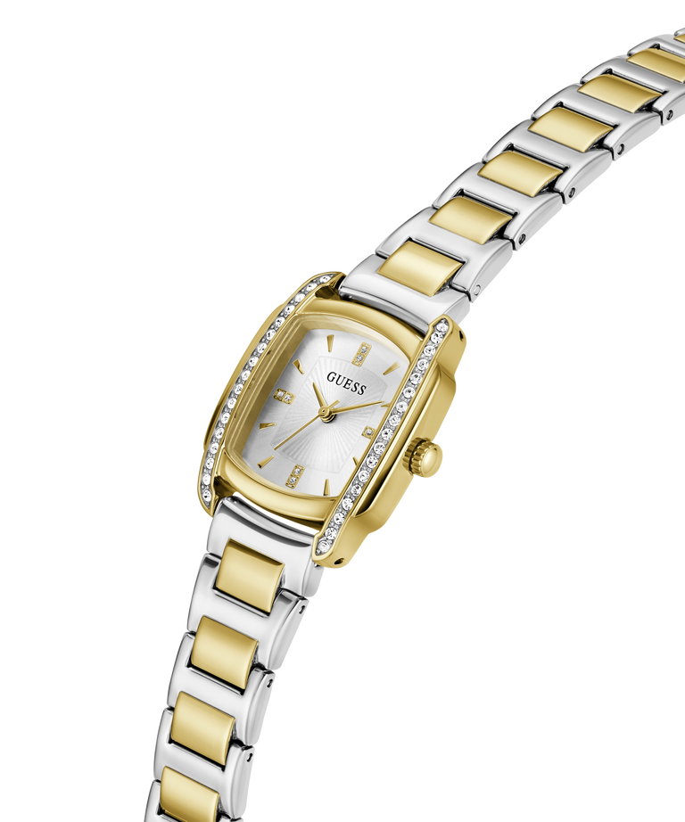 Guess Ladies Two Tone Square Watch In Gold & Silver