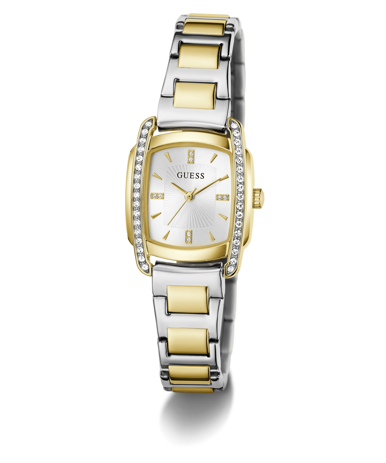 Guess Ladies Two Tone Square Watch In Gold & Silver