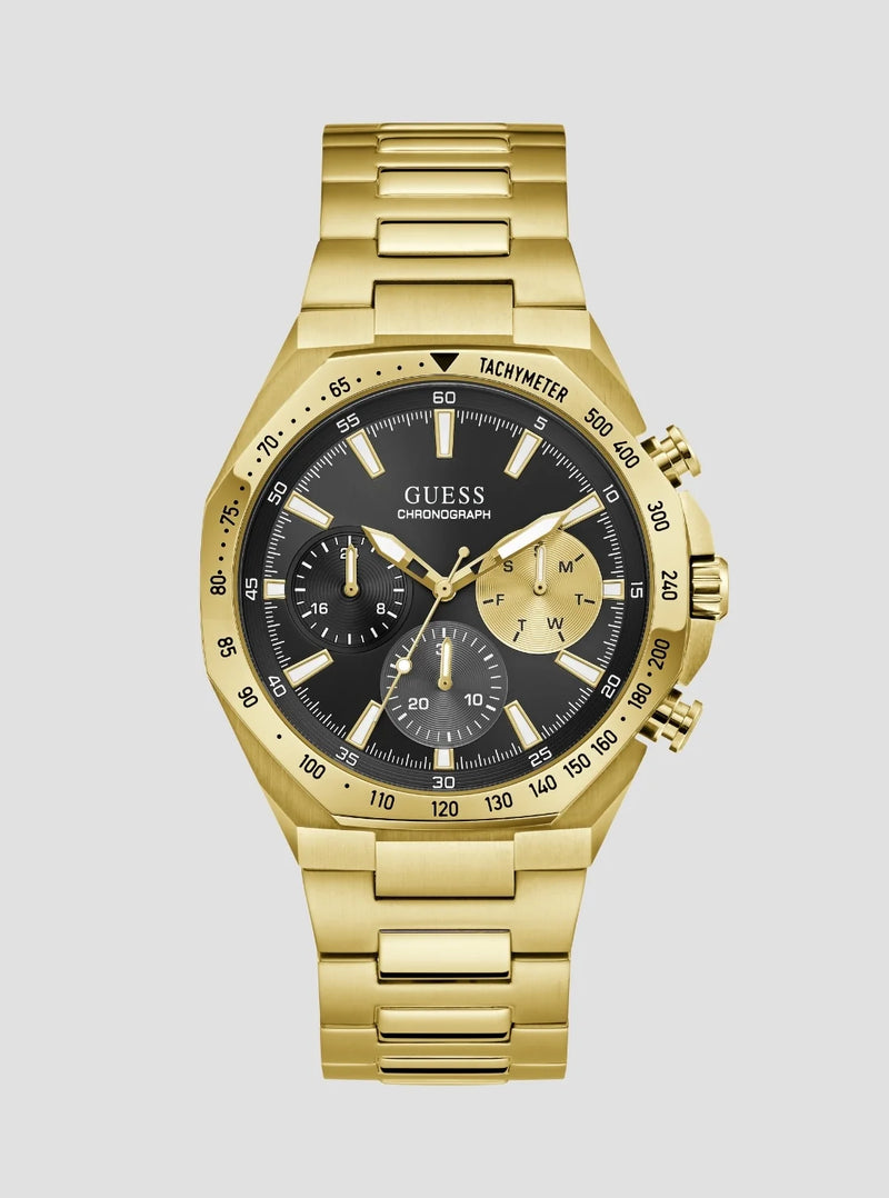 Guess Mens Blake Chronograph Stainless Steel Watch In Gold/Black Dial