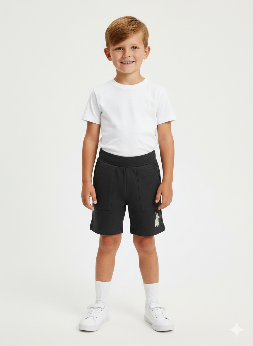 Polo Boys Grant Terry Fleece Shorts In Black