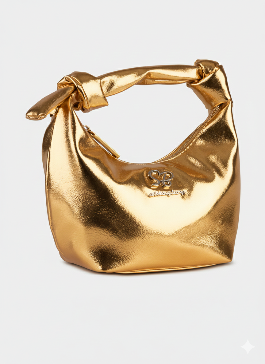 Sissyboy Womens  Metalic Bag with Knot Strap In Gold