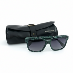 Balenciaga Foreset Green Square Frame Sunglasses In Marble Green