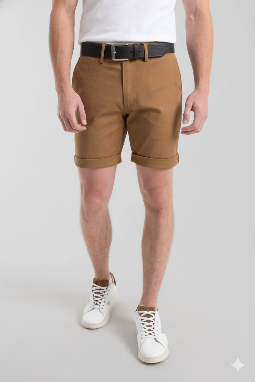 Bene Sherman Mens Straight Fit Chino Shorts In Camel