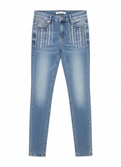 Sissyboy Womens Jon Jon Skinny Jeans With Bling Details In Medium Vintage