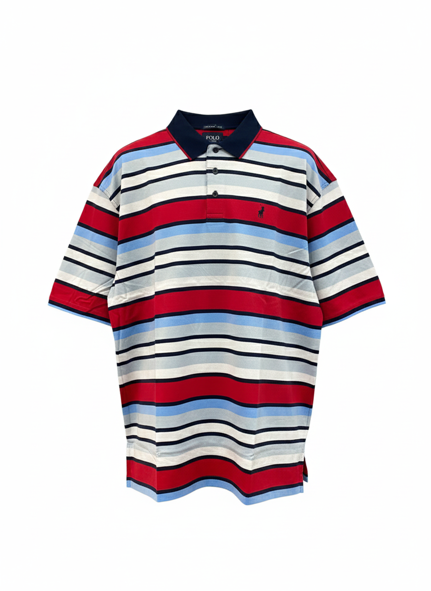 Polo Mens Stripe Golfer In Red