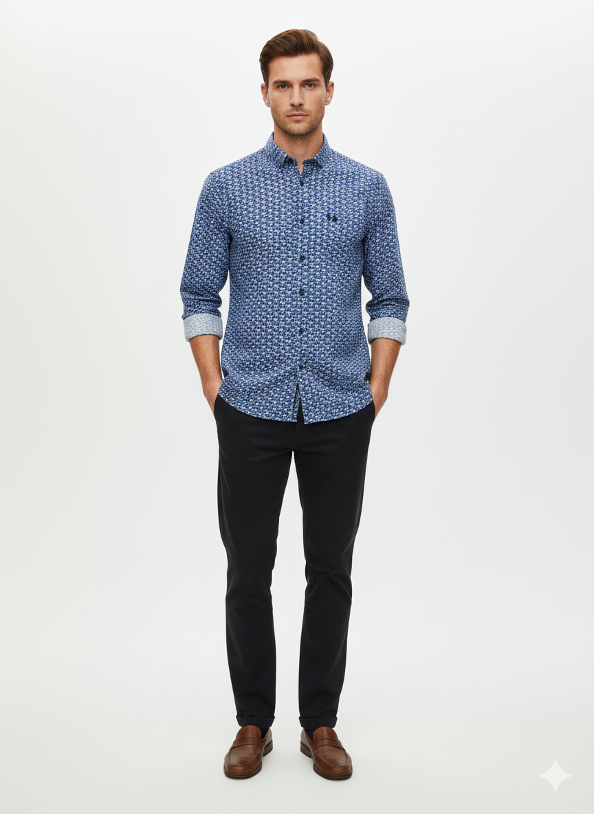Polo Mens Geometric Print Shirt In Blue