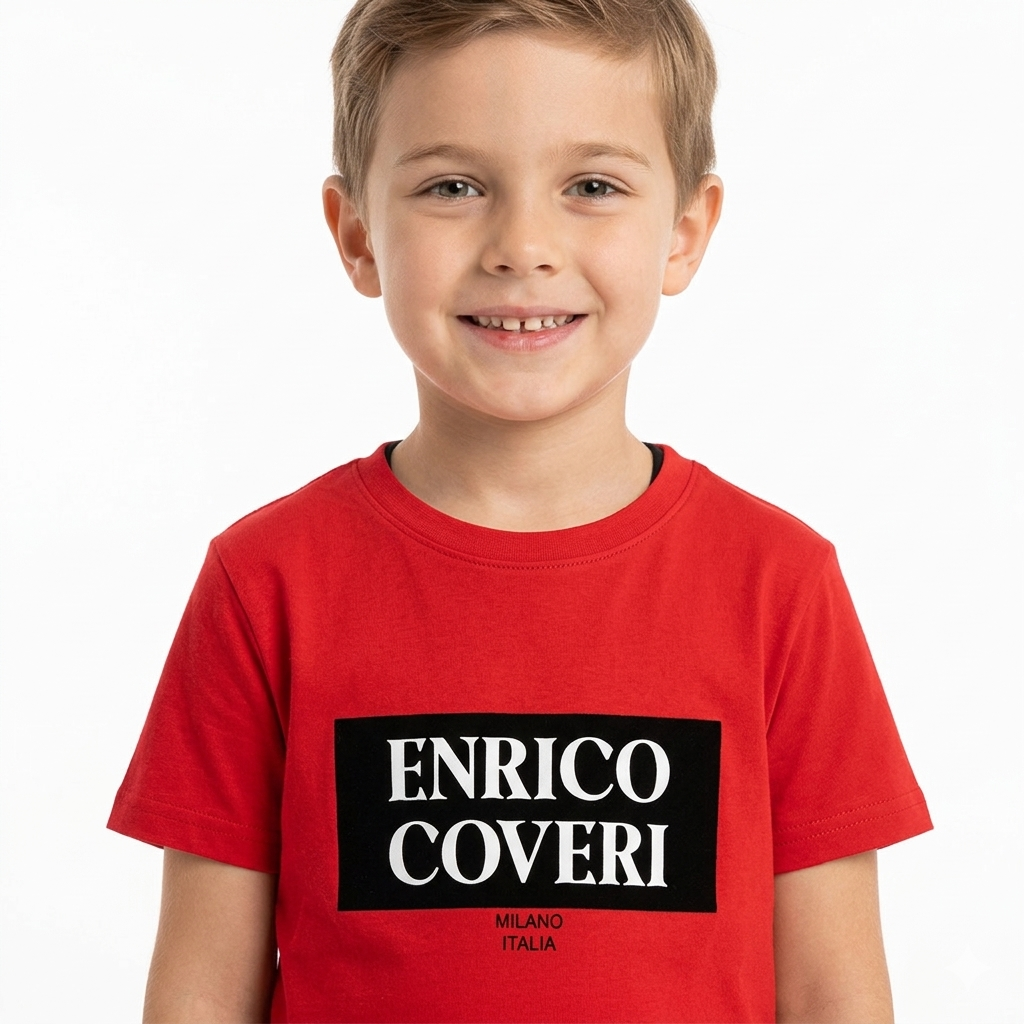 Enrico Coveri Boys Black Box Logo T-Shirt In Red