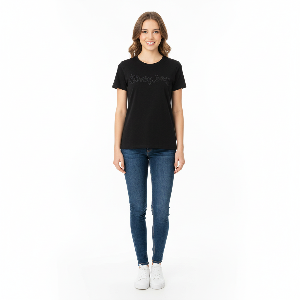 Sissyboy Ladies Regular T-Shirt With Lace Logo In Black