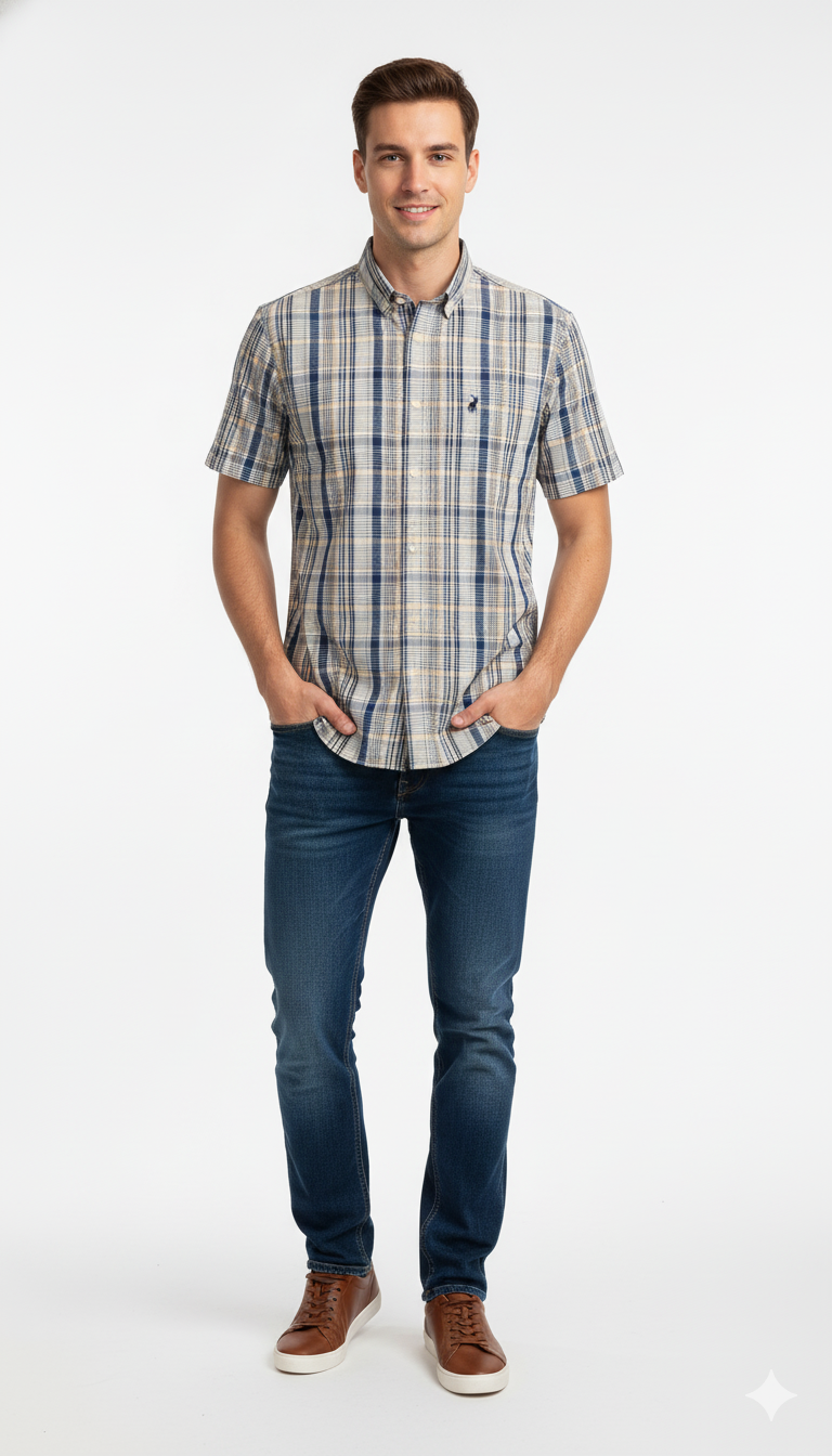 Polo Mens Large Check Shirts In Blue