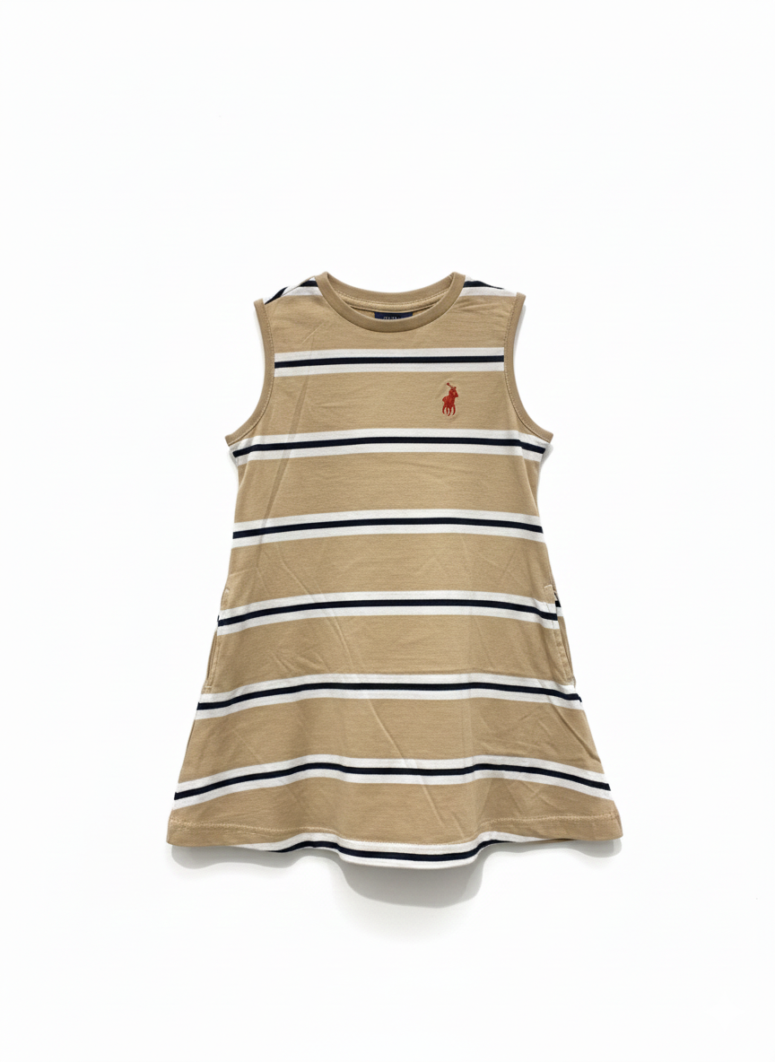 Polo Girls Cristina Striped Dress In Taupe