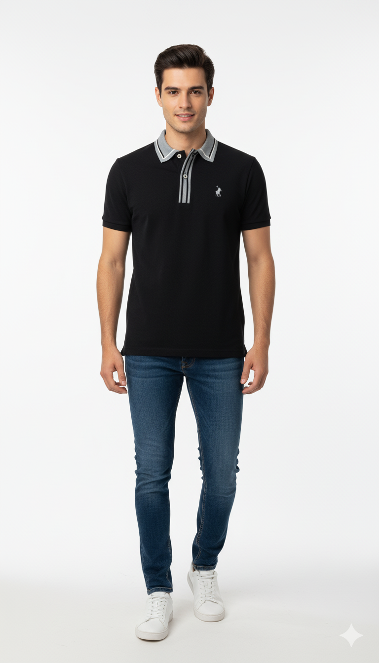 Polo Mens Plain Pique Placket In Navy