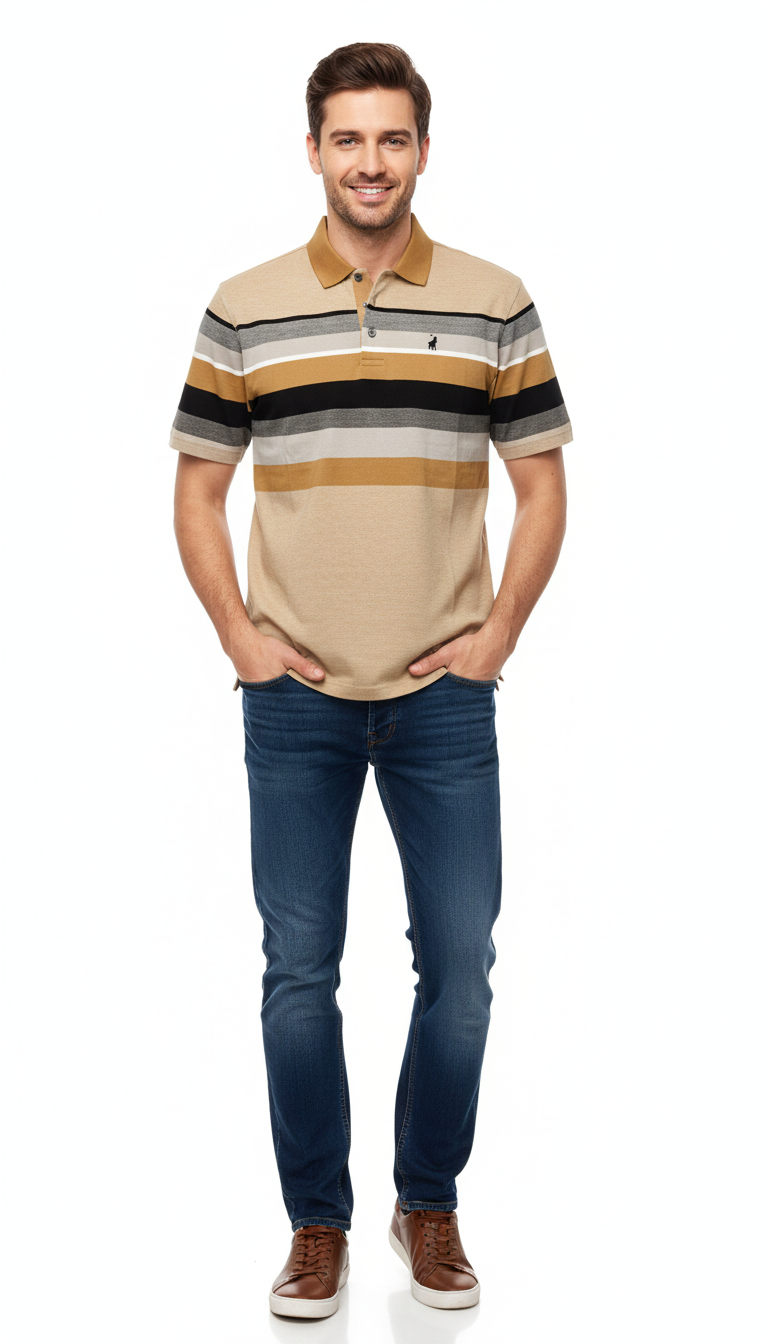 Polo Striped Golfers For Men In Camel
