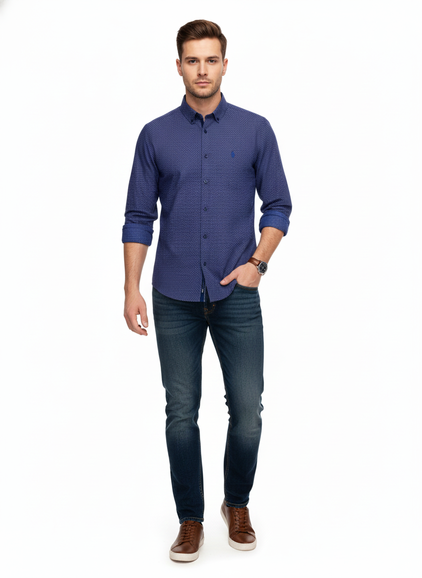 Polo Mens Dobby Shirt In Blue