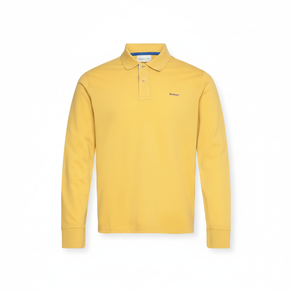 Gant Mens Regular Contrast Pique Long Sleeve Golfer In Yellow