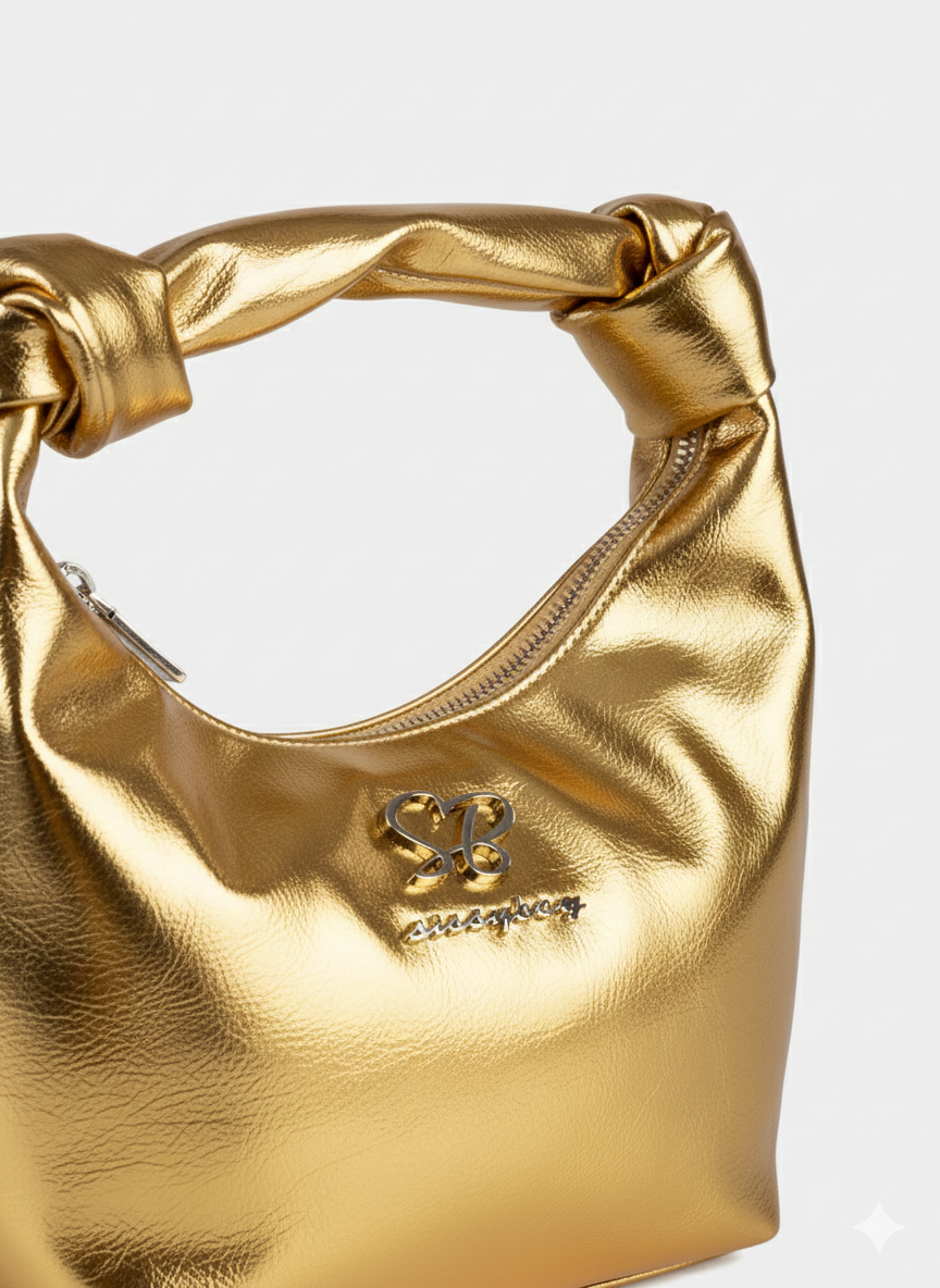 Sissyboy Womens  Metalic Bag with Knot Strap In Gold