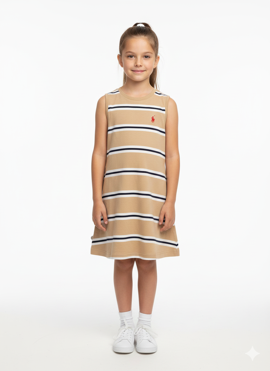 Polo Girls Cristina Striped Dress In Taupe