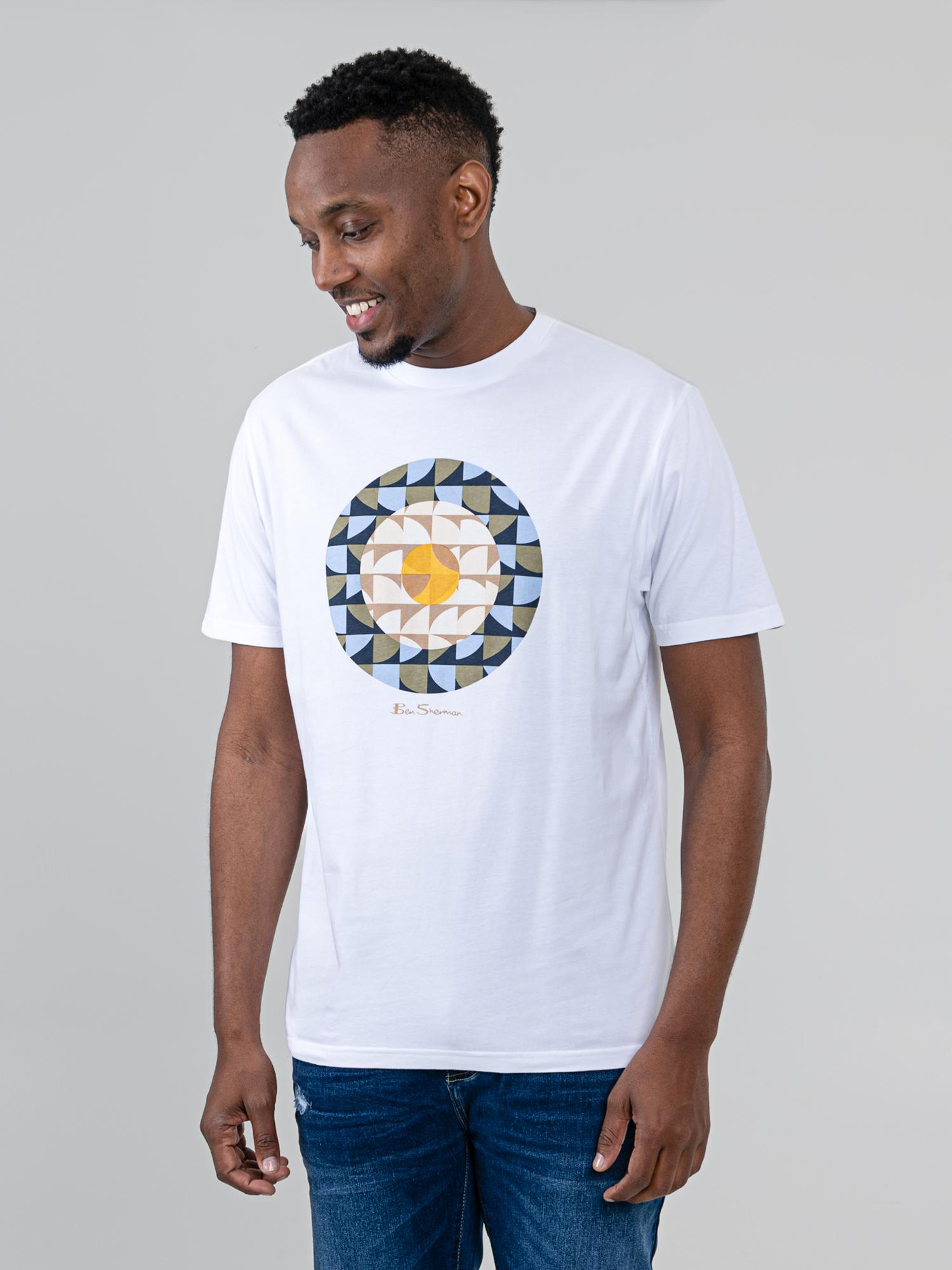 Ben Sherman Mens Geo Target White T-Shirt