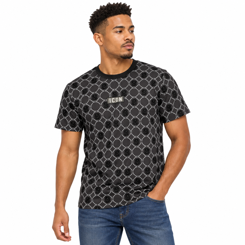 Icon Milano Mens Suede Logo T-Shirt In Black