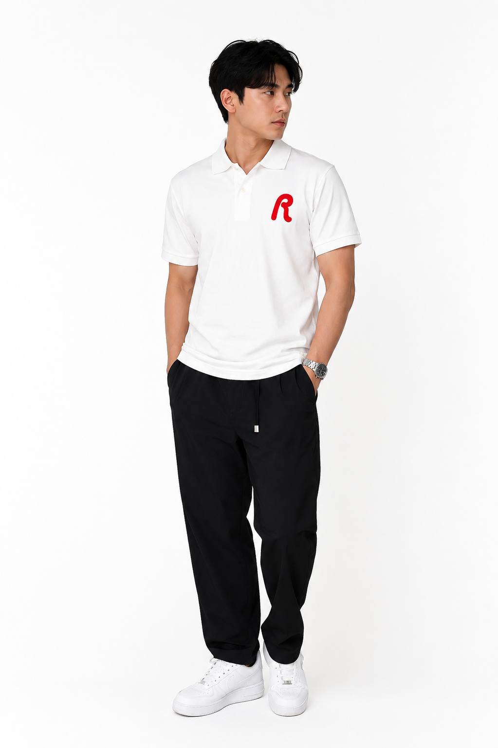 Replay Mens Red R Logo Golfer In White