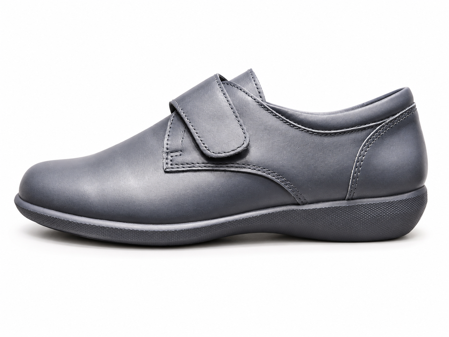 Green Cross Ladies Self Fastening Strap Flat Shoe In Navy