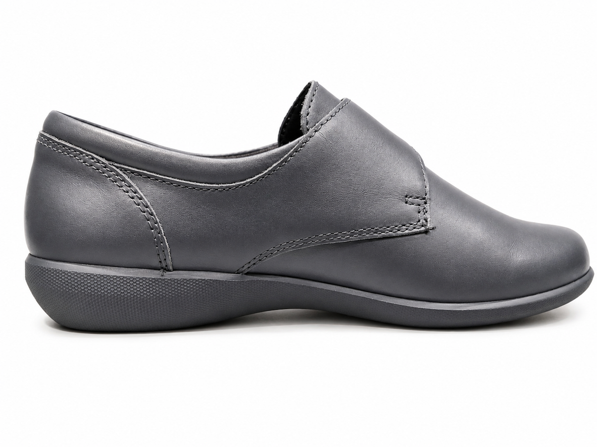 Green Cross Ladies Self Fastening Strap Flat Shoe In Navy