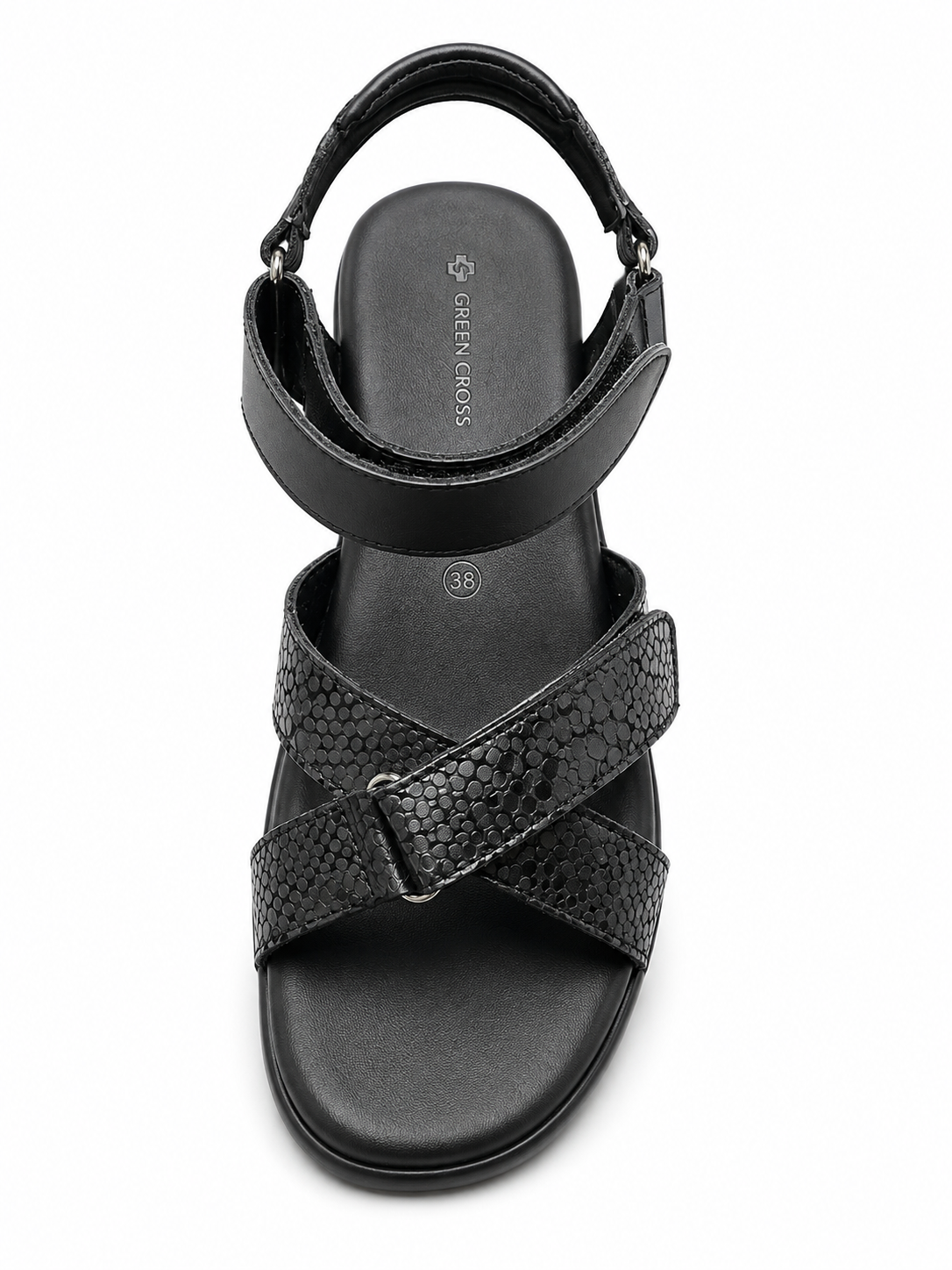 Green Cross Womens Velcro Adjustable Sandal In Black