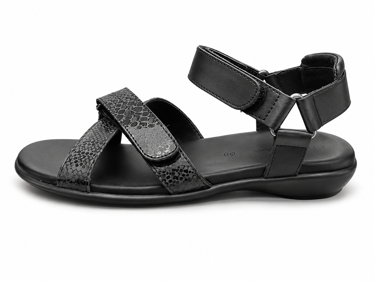 Green Cross Womens Velcro Adjustable Sandal In Black