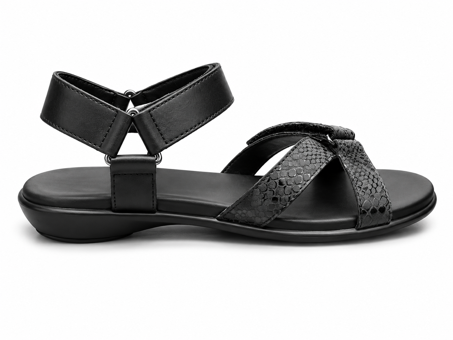 Green Cross Womens Velcro Adjustable Sandal In Black