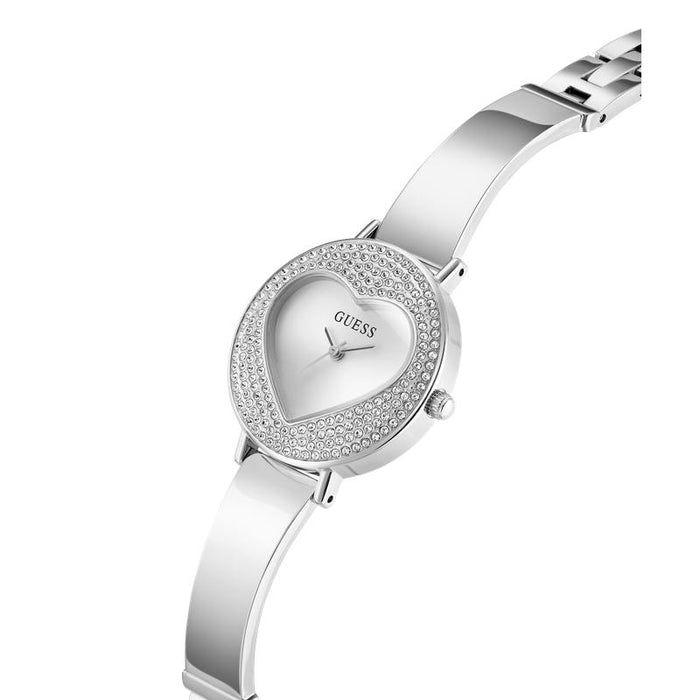 Guess Ladies Heart Shape Dial Watch In Silver