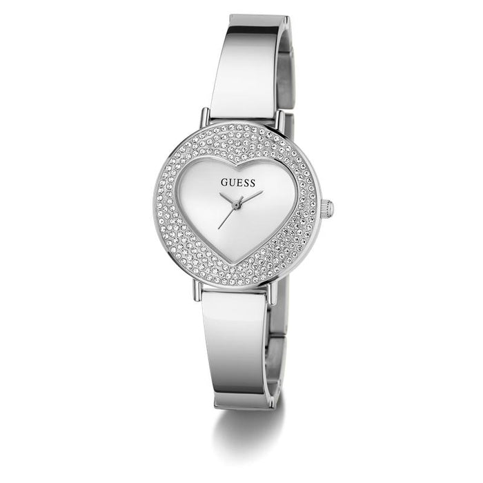 Guess Ladies Heart Shape Dial Watch In Silver