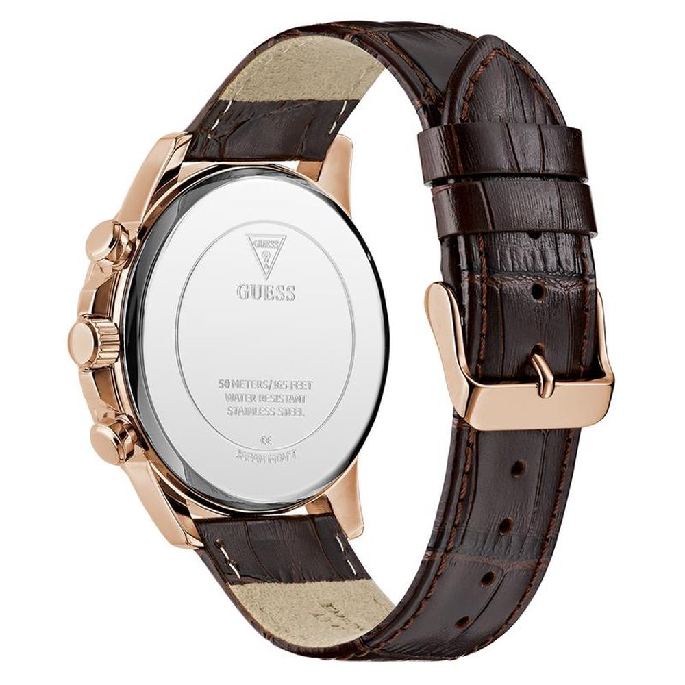 Guess Mens Multi Function Watch In Brown/Blue Dial