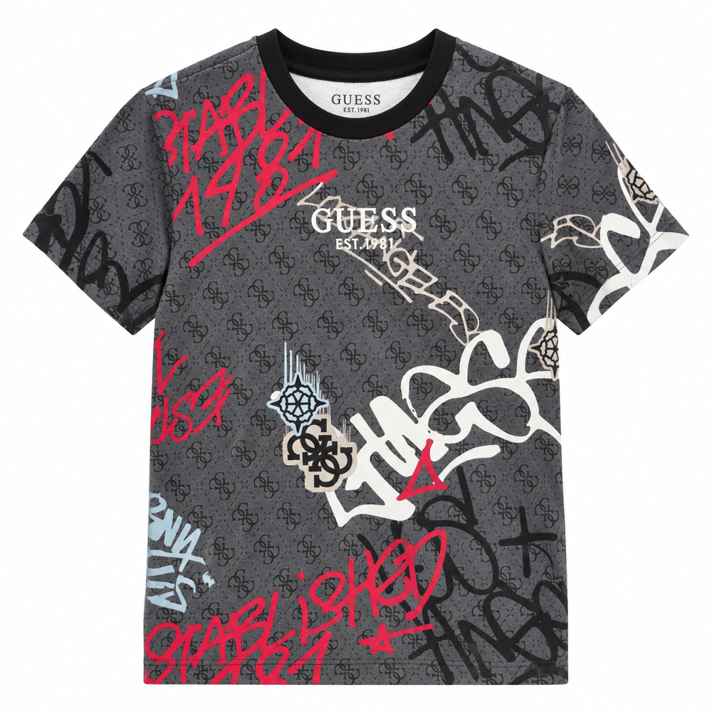 Guess Kids Short Sleeve Printed T-Shirt In Grey