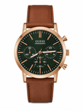 Guess Leather Gents Watch In Brown & Green