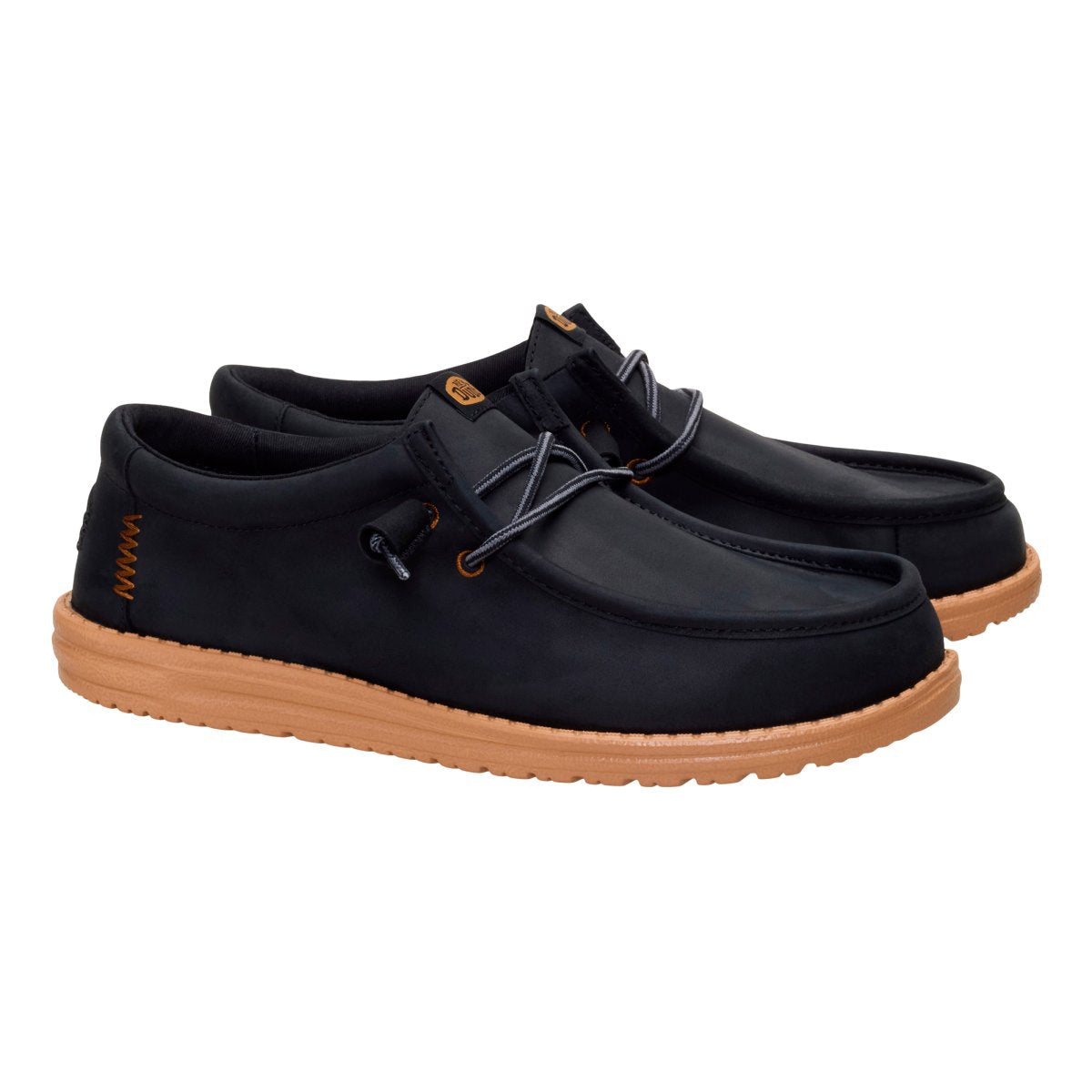 Hey Dude Mens Wally Fully Grain Leather Shoes In Black