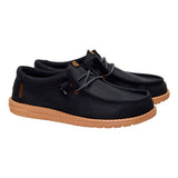 Hey Dude Mens Wally Fully Grain Leather Shoes In Black