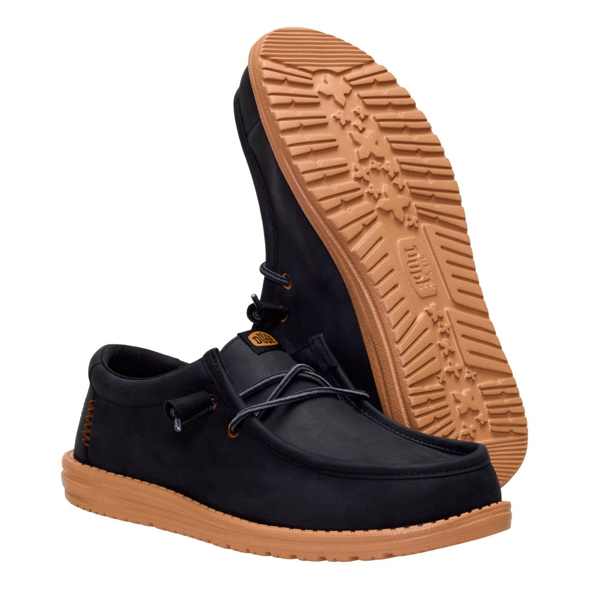 Hey Dude Mens Wally Fully Grain Leather Shoes In Black