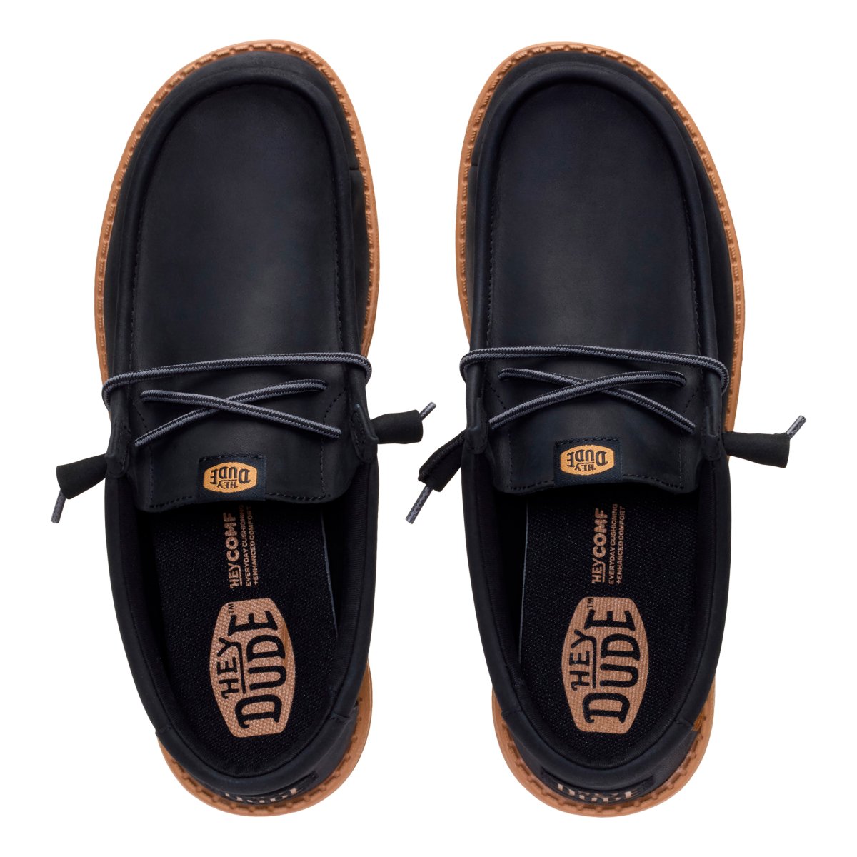 Hey Dude Mens Wally Fully Grain Leather Shoes In Black