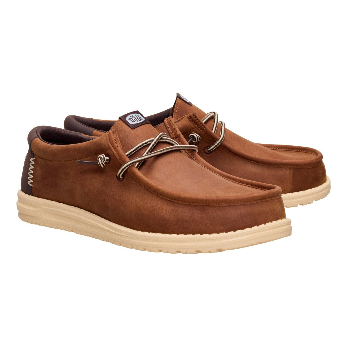 Hey Dude Mens Wally Fully Grain Leather Shoes In Brown